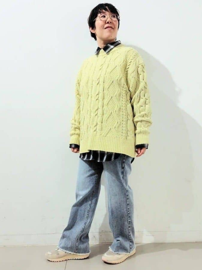 kodamaさんの「THE SHOP TK｜【洗える】冬のコーデを盛り上げる マットモール ケーブルニット」を使ったコーディネート