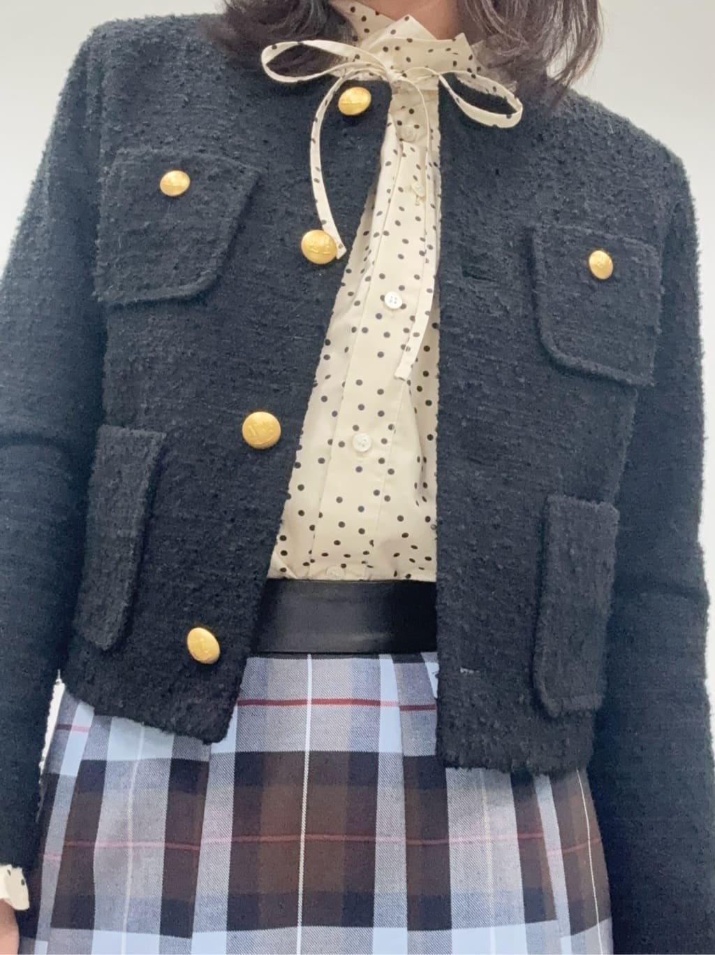 BUNさんの「DRESSTERIOR｜◆チェックタックソフトプリーツスカート」を使ったコーディネート