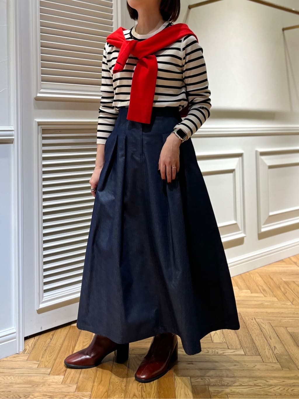 つじ まこさんの「DRESSTERIOR｜◆ストレッチフルニードルボーダーニット」を使ったコーディネート