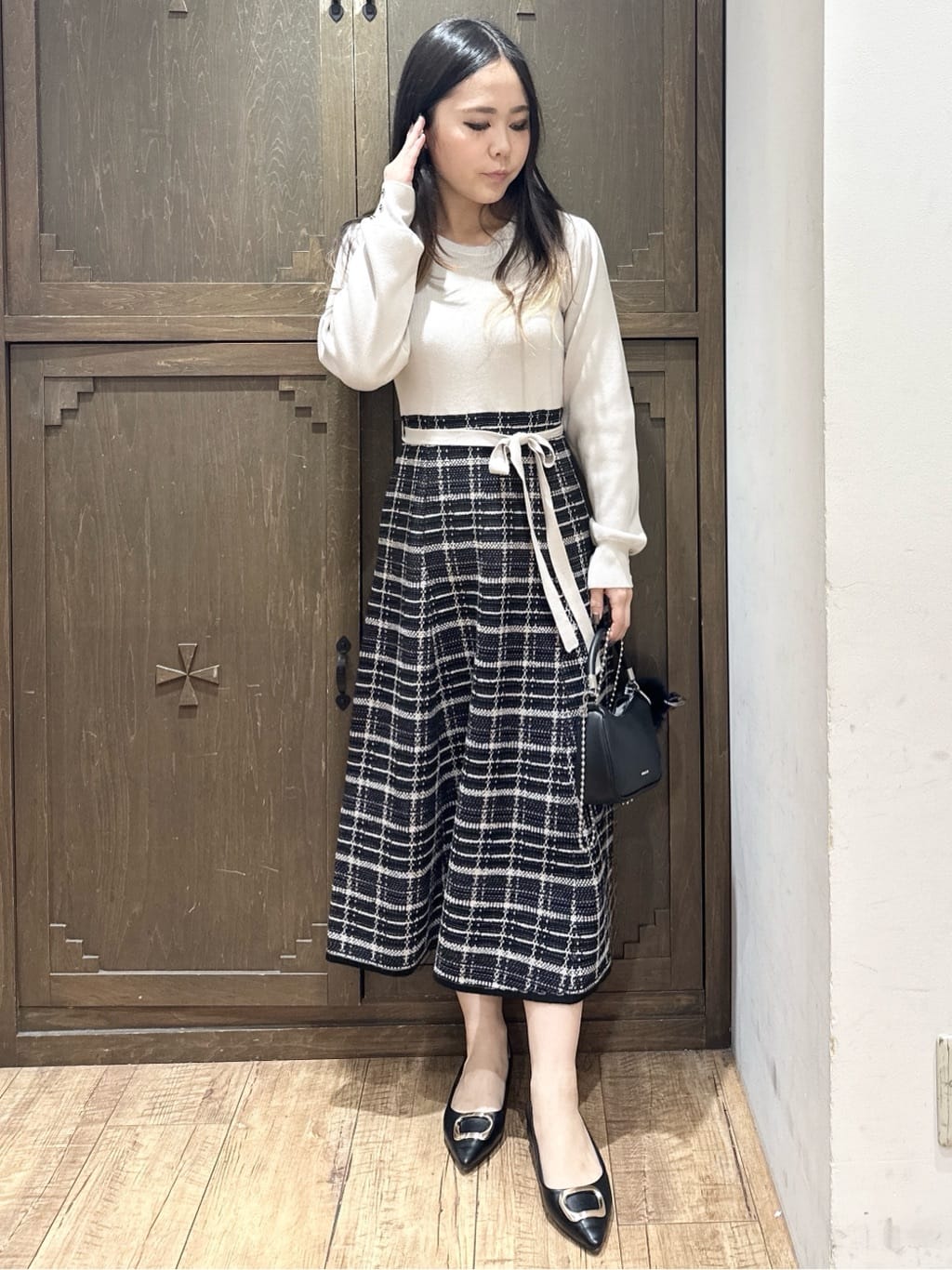 kanaさんの「index｜チェックラメジャカードニットワンピース」を使ったコーディネート