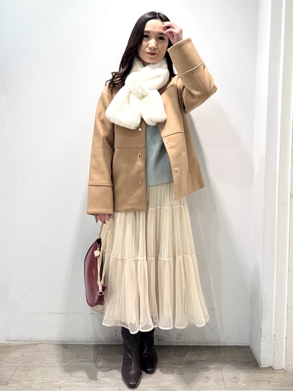 yuicciさんの「OPAQUE.CLIP｜ウールライクメルトンノーカラーコート【洗濯機洗い可】」を使ったコーディネート