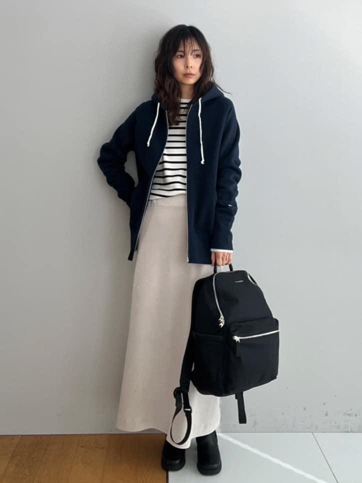 misaさんの「DRESSTERIOR｜デキシー吊裏毛ジップアップパーカ」を使ったコーディネート