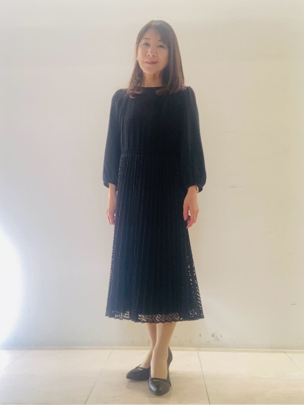 kurodaさんの「Reflect｜【SS-4Lサイズ】シフォン&times;幾何柄レースプリーツワンピース」を使ったコーディネート