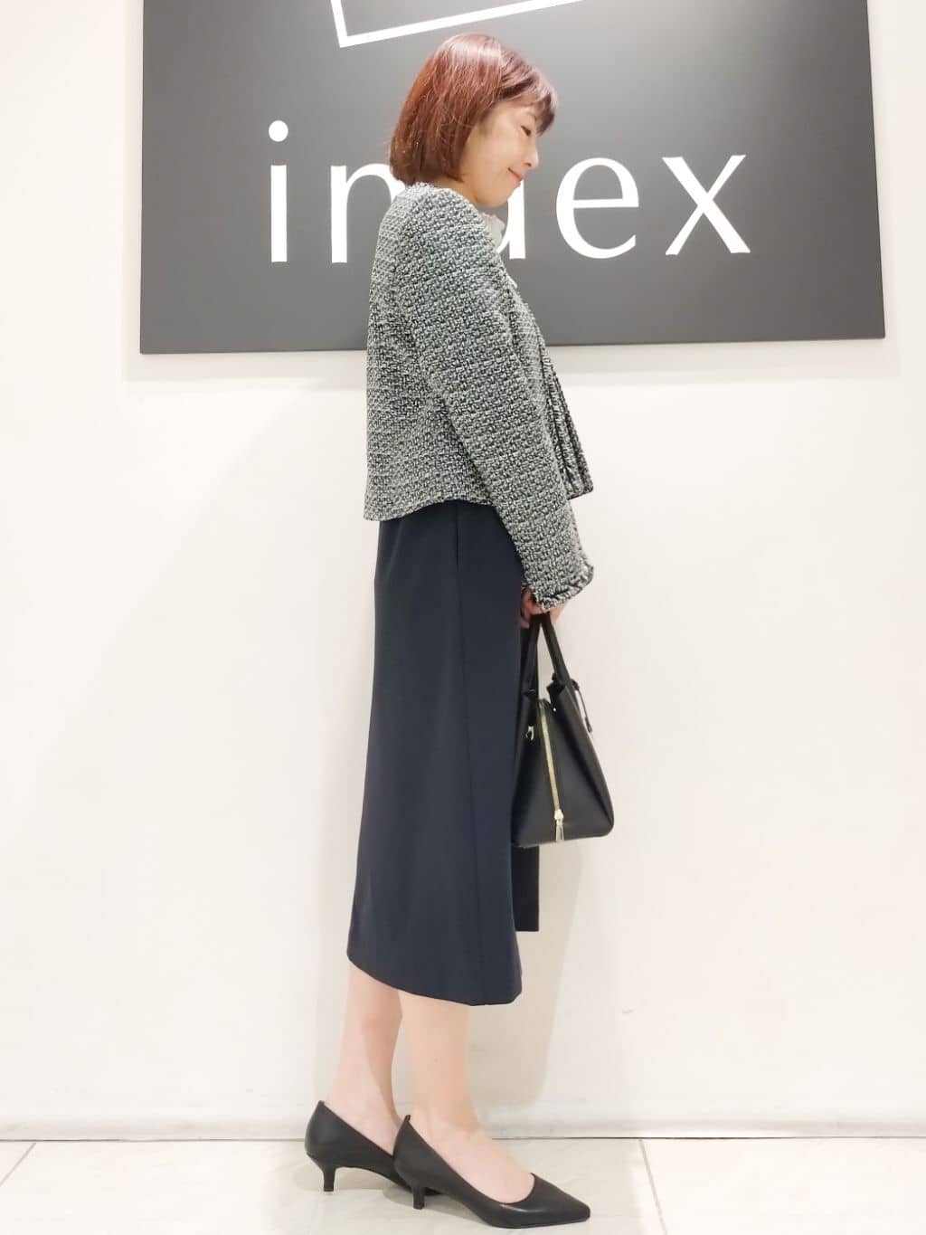 n.さんの「index｜《通勤／セットアップ対応》ノーカラーツイードジャケット【洗濯機OK】」を使ったコーディネート
