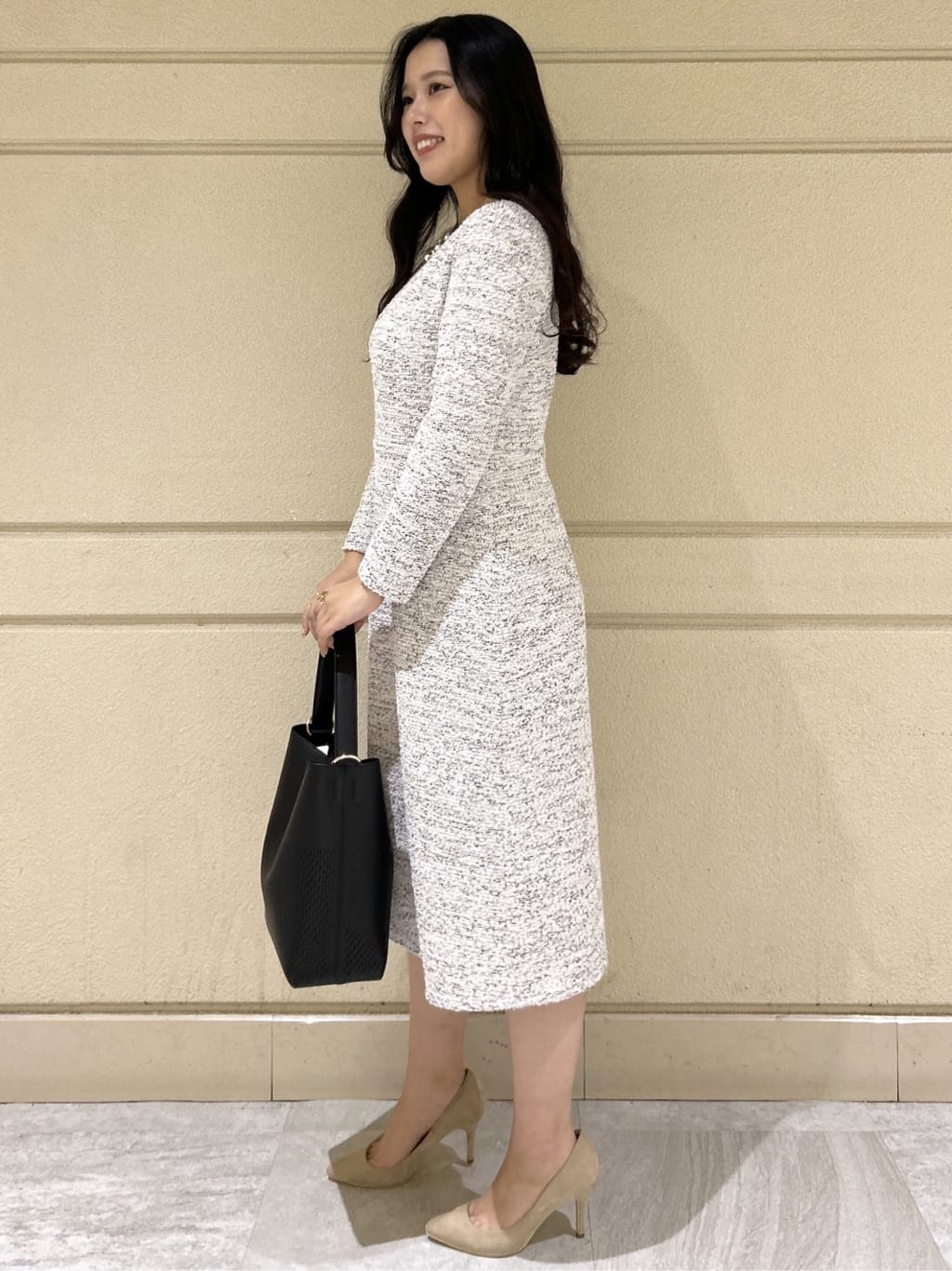 Momokaさんの「COUP DE CHANCE｜【手洗い可／日本製】ツイード風ワンピース」を使ったコーディネート