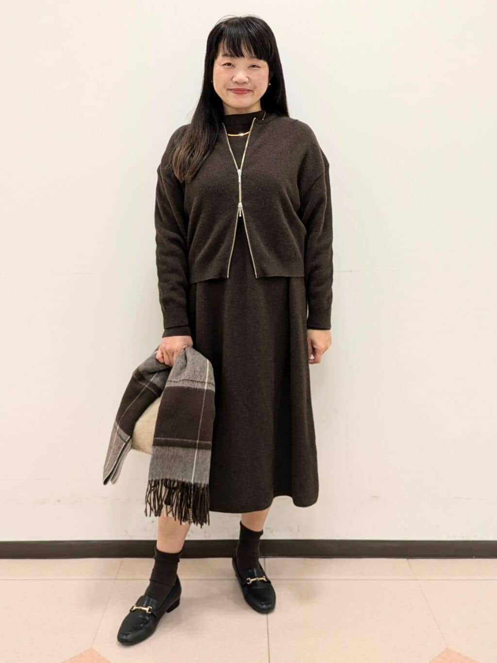 ともさんの「UNTITLED｜【名品／定番人気】ウールチェックストール」を使ったコーディネート