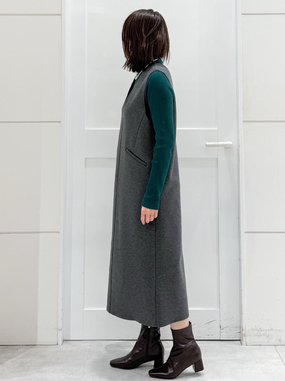 yuka.aさんの「OPAQUE.CLIP｜ウールライクジャンパードレス【洗濯機洗い可】」を使ったコーディネート