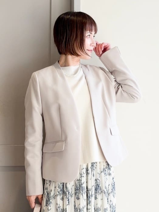 yamakoさんの「grove｜【マシンウォッシュ／防シワ/SS-3L】ストレッチノーカラージャケット」を使ったコーディネート