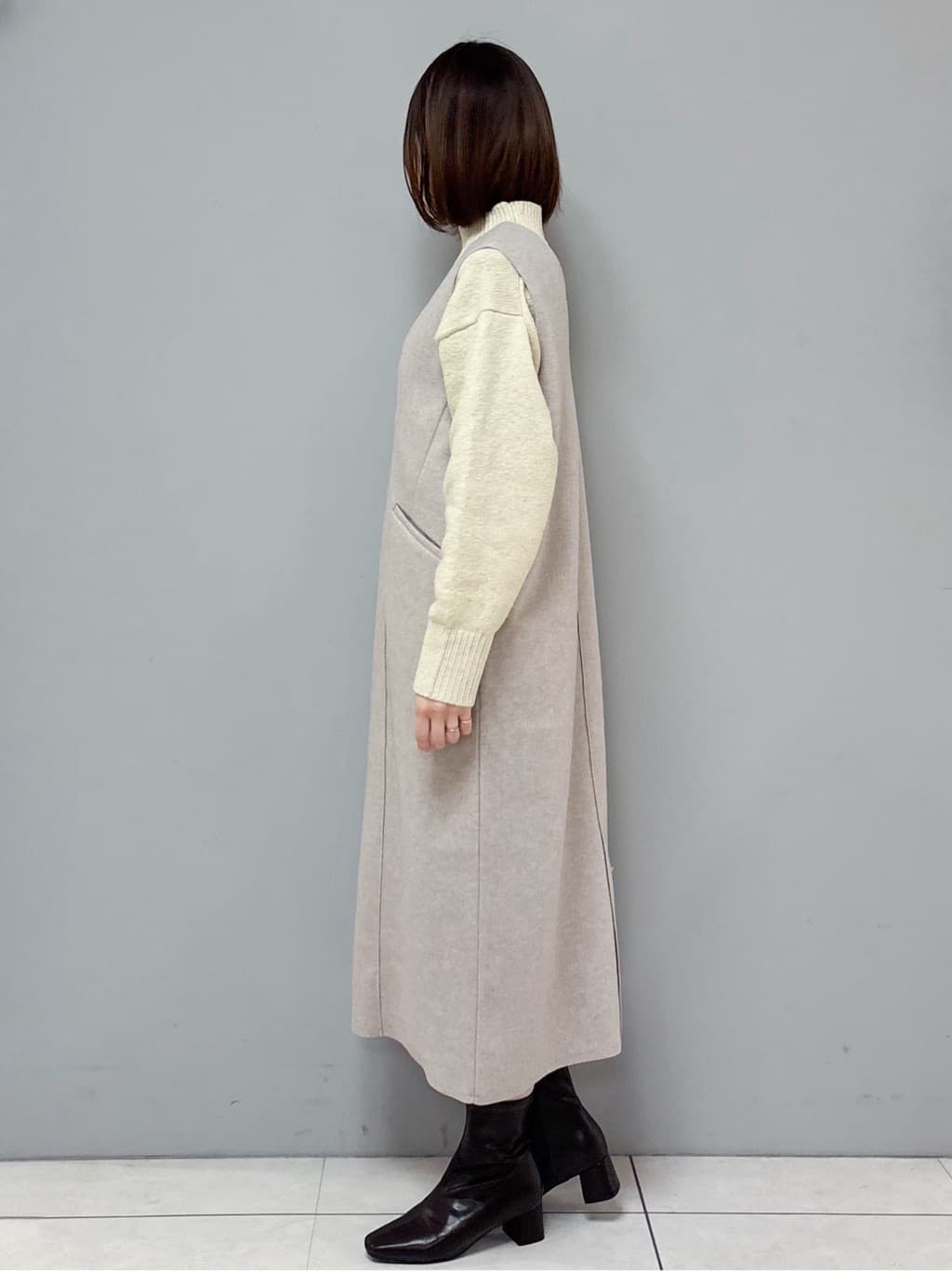 yさんの「OPAQUE.CLIP｜ウールライクジャンパードレス【洗濯機洗い可】」を使ったコーディネート