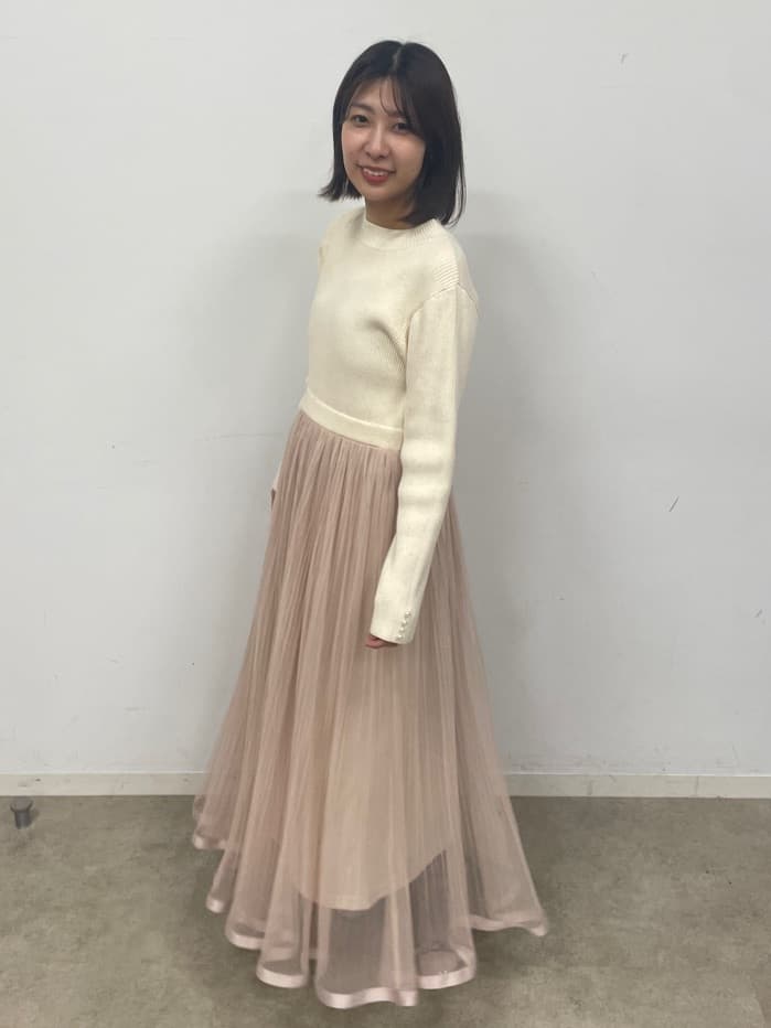 abeさんの「Couture brooch｜【S-LL/キラキラリブニット】チュールドッキング ワンピース」を使ったコーディネート