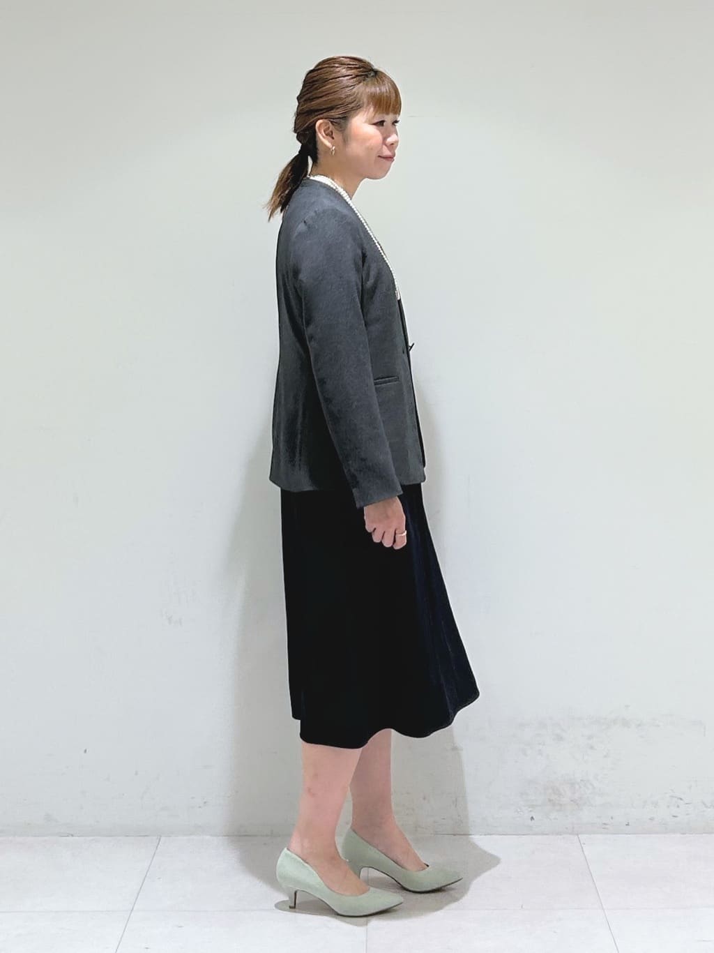 tsuyuさんの「INDIVI｜【洗える／通勤／スーツ】メランジストレッチ ノーカラージャケット」を使ったコーディネート