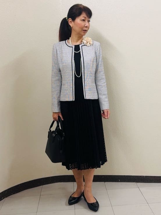⭐︎Eimi⭐︎さんの「Reflect｜【SS-4Lサイズ】シフォン&times;幾何柄レースプリーツワンピース」を使ったコーディネート