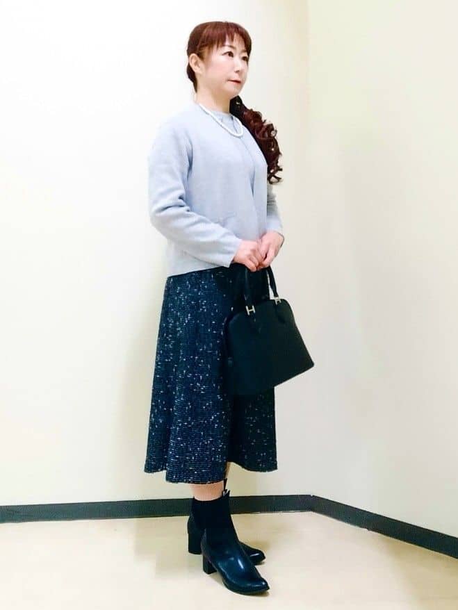 花さんの「Reflect｜【広がりすぎない／美シルエット◎】ツイードフレアスカート」を使ったコーディネート
