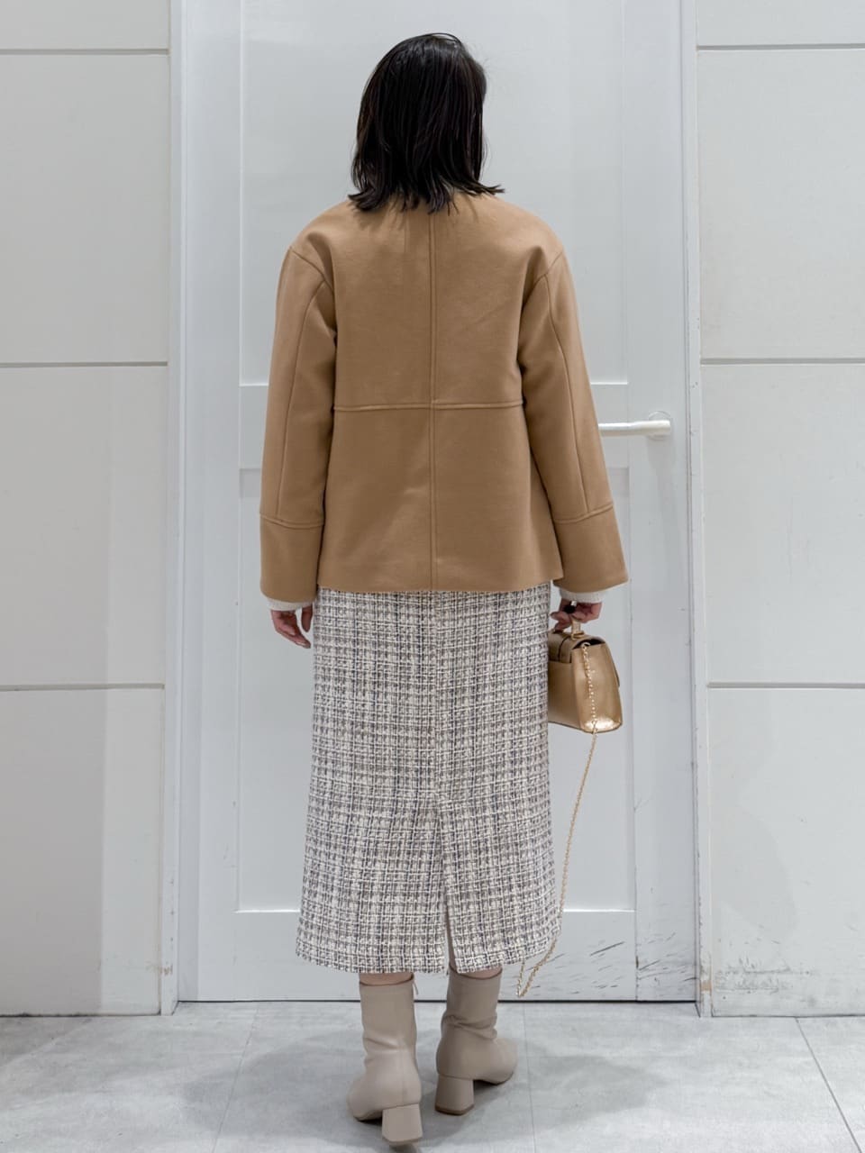 yuka.aさんの「OPAQUE.CLIP｜ウールライクメルトンノーカラーコート【洗濯機洗い可】」を使ったコーディネート