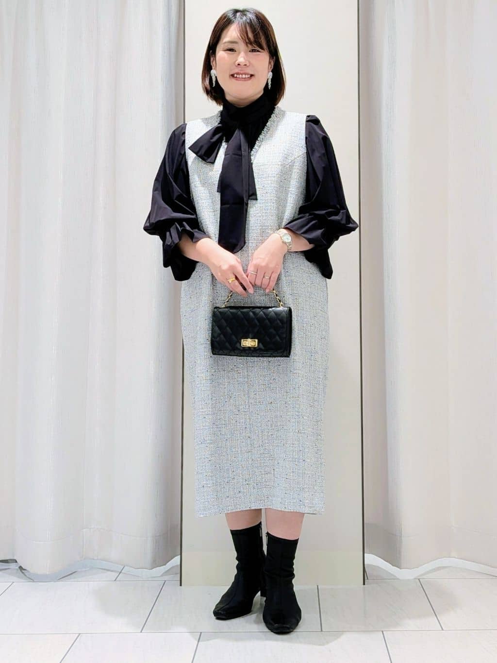 Onumaさんの「UNTITLED｜【洗える/細見え】ツイード ジャンパースカート」を使ったコーディネート