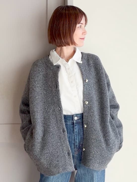 yamakoさんの「grove｜ふっくらやわらかく、毛混オーバーニットカーディガン」を使ったコーディネート