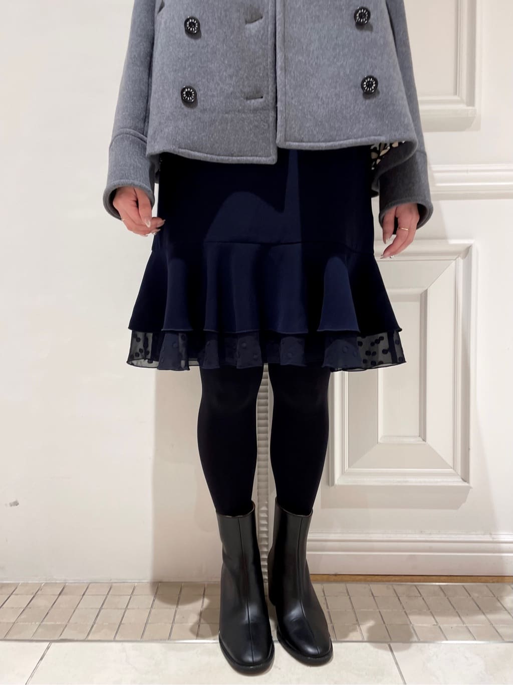minowaさんの「DRESSTERIOR｜◆【ウォッシャブル】ダブルクロスボリュームスリーブミニワンピース」を使ったコーディネート