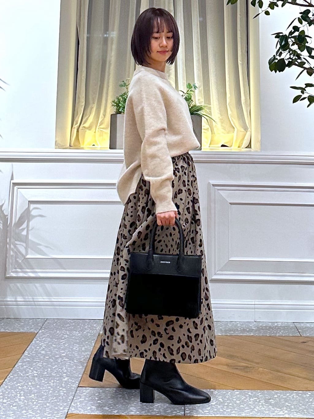 なべこさんの「DRESSTERIOR｜レオパードタックボリュームスカート」を使ったコーディネート