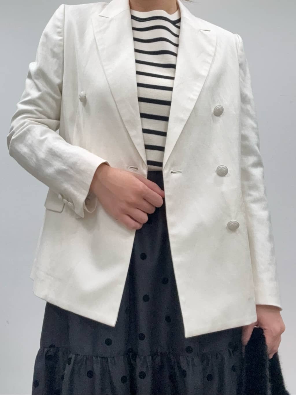 BUNさんの「DRESSTERIOR｜【セットアップ可】リネンブレンドダブルブレストジャケット」を使ったコーディネート