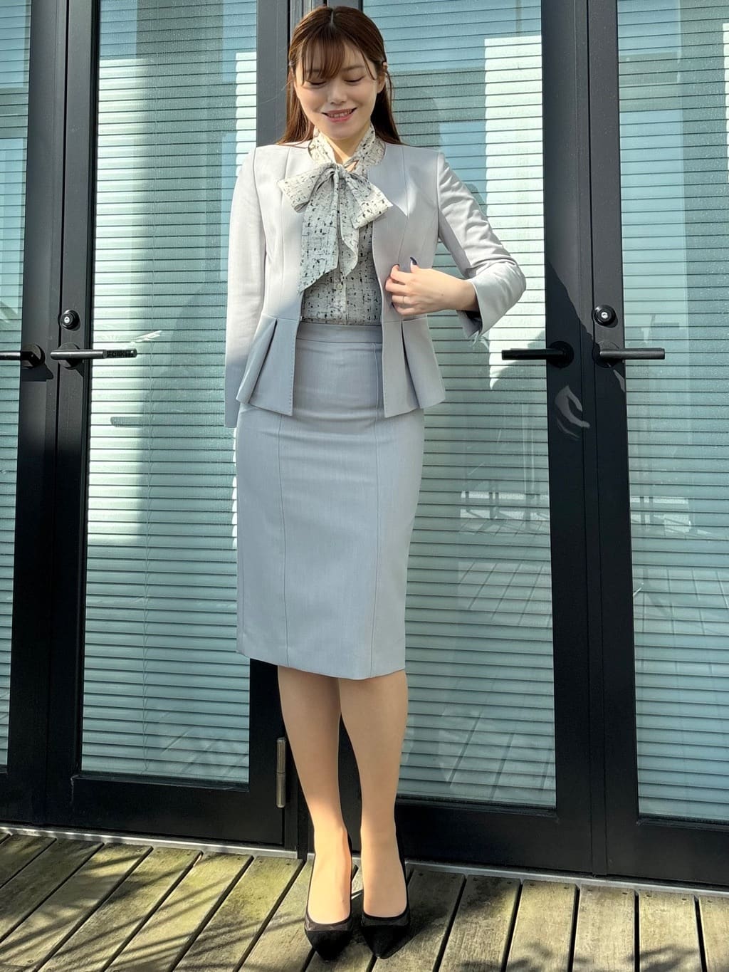 sayaさんの「COUP DE CHANCE｜【手洗い可／日本製／スーツ可】ペプラムデザイン　カラーレスジャケット」を使ったコーディネート