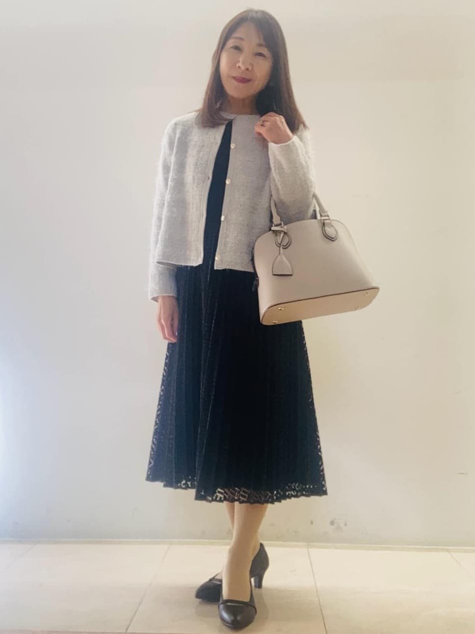 kurodaさんの「Reflect｜【SS-4Lサイズ】シフォン&times;幾何柄レースプリーツワンピース」を使ったコーディネート