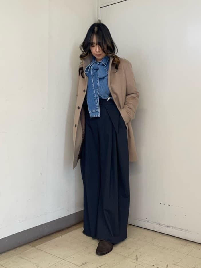 iwさんの「TAKEO KIKUCHI｜【ウールカシミヤブレンド】ビーバー調 スタンドカラー コート」を使ったコーディネート