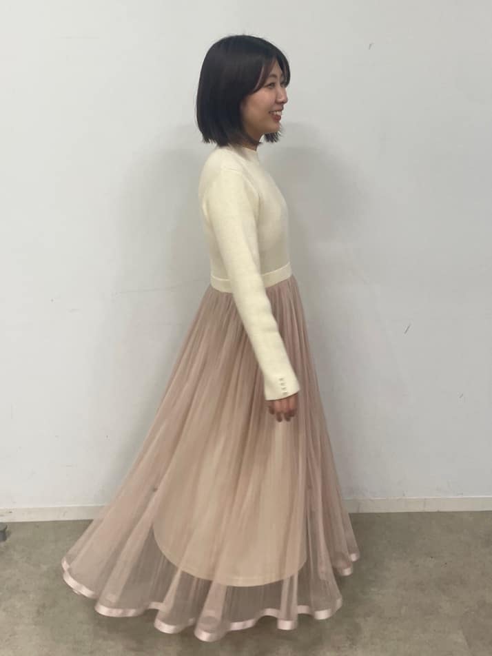 abeさんの「Couture brooch｜【S-LL/キラキラリブニット】チュールドッキング ワンピース」を使ったコーディネート