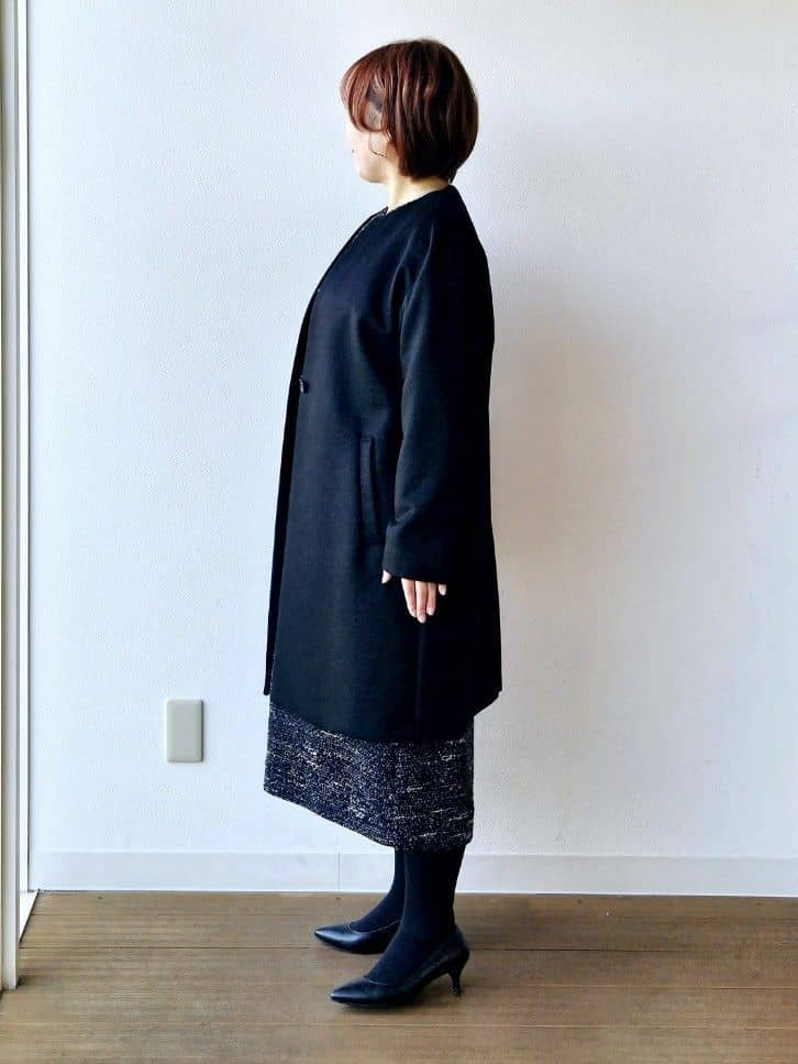 やじまさんの「UNTITLED｜【洗える/ストレッチ】ツイードジャージワンピース」を使ったコーディネート