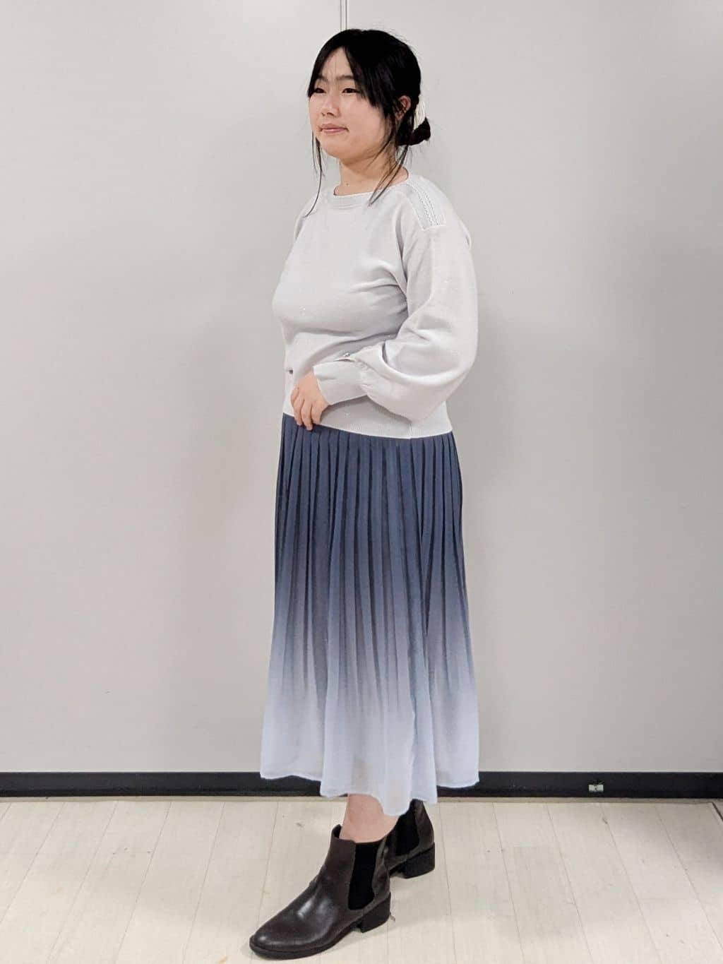 Nonさんの「index｜ラメガーター編みボートネックニット【洗濯機OK】《8col／XS～LL》」を使ったコーディネート