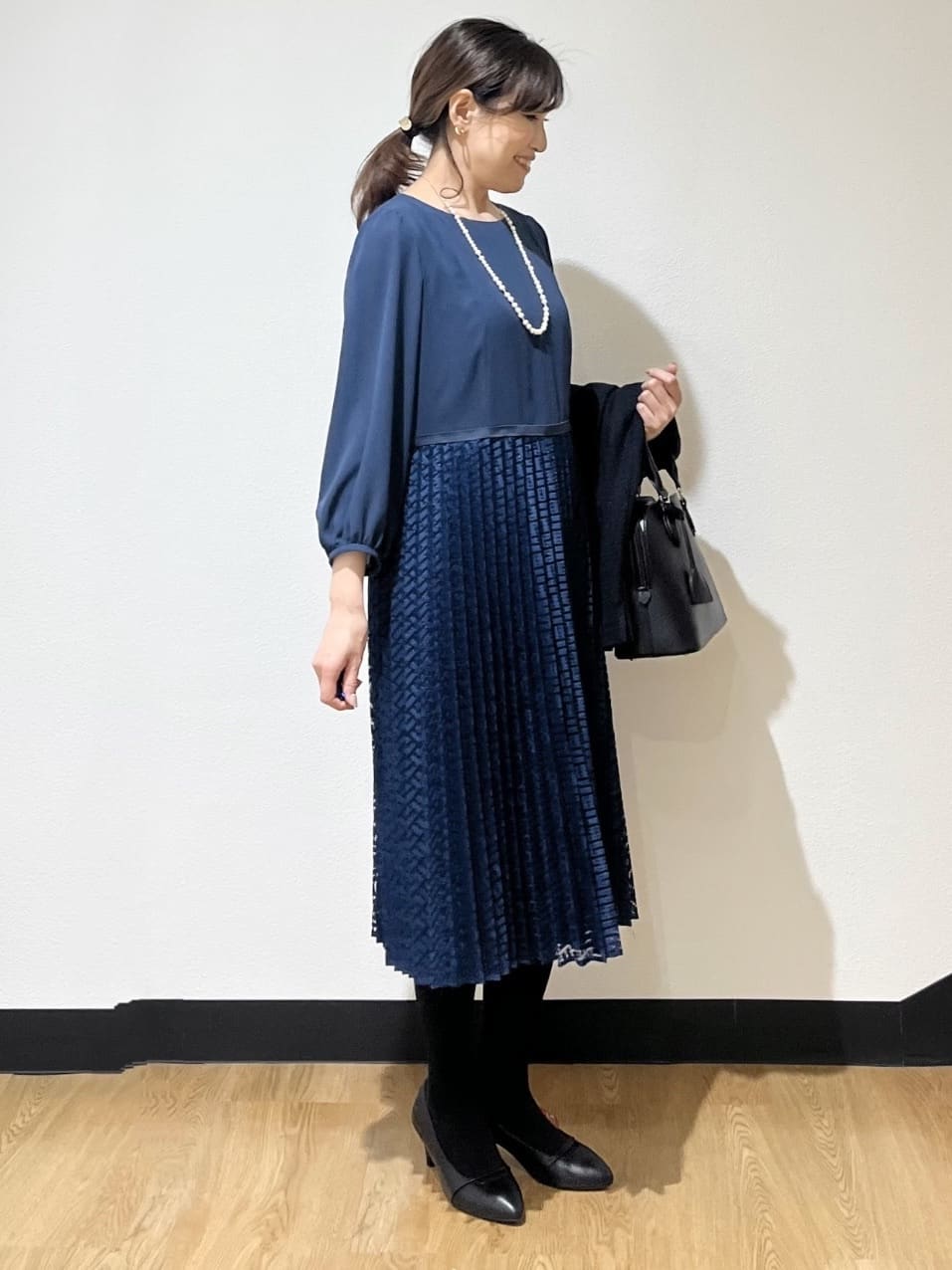 ayaさんの「Reflect｜【SS-4Lサイズ】シフォン&times;幾何柄レースプリーツワンピース」を使ったコーディネート