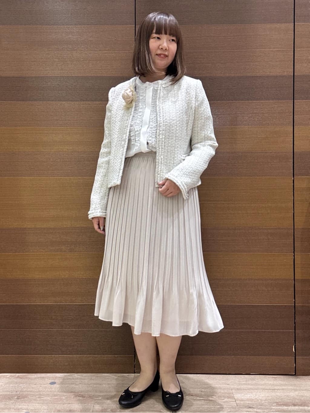 yumeさんの「OPAQUE.CLIP｜《通勤／セットアップ対応》ノーカラーツイードジャケット【洗濯機OK】」を使ったコーディネート