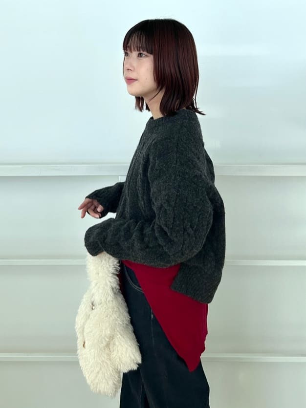 RINAさんの「OPAQUE.CLIP｜MIXミドルゲージケーブルニット【洗濯機OK】」を使ったコーディネート
