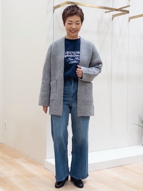 シュウコさんの「grove｜軽やかに着流す　ブークレニットコーディガン」を使ったコーディネート