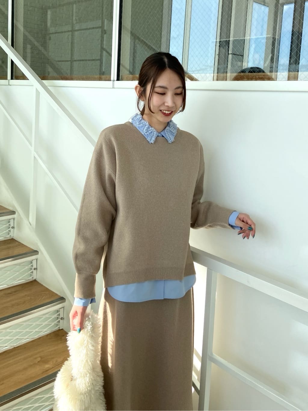 めぐさんの「OPAQUE.CLIP｜サイド編地切替ニットトップス／セットアップ対応【洗濯機OK】」を使ったコーディネート