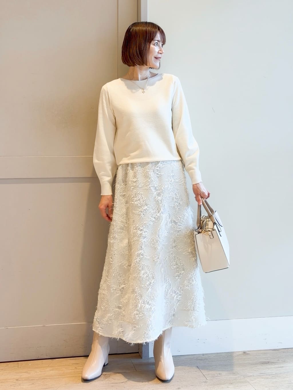 yamakoさんの「grove｜【最終お値下げ！】ガーターボートネックプルオーバー【洗える/毛玉軽減】」を使ったコーディネート