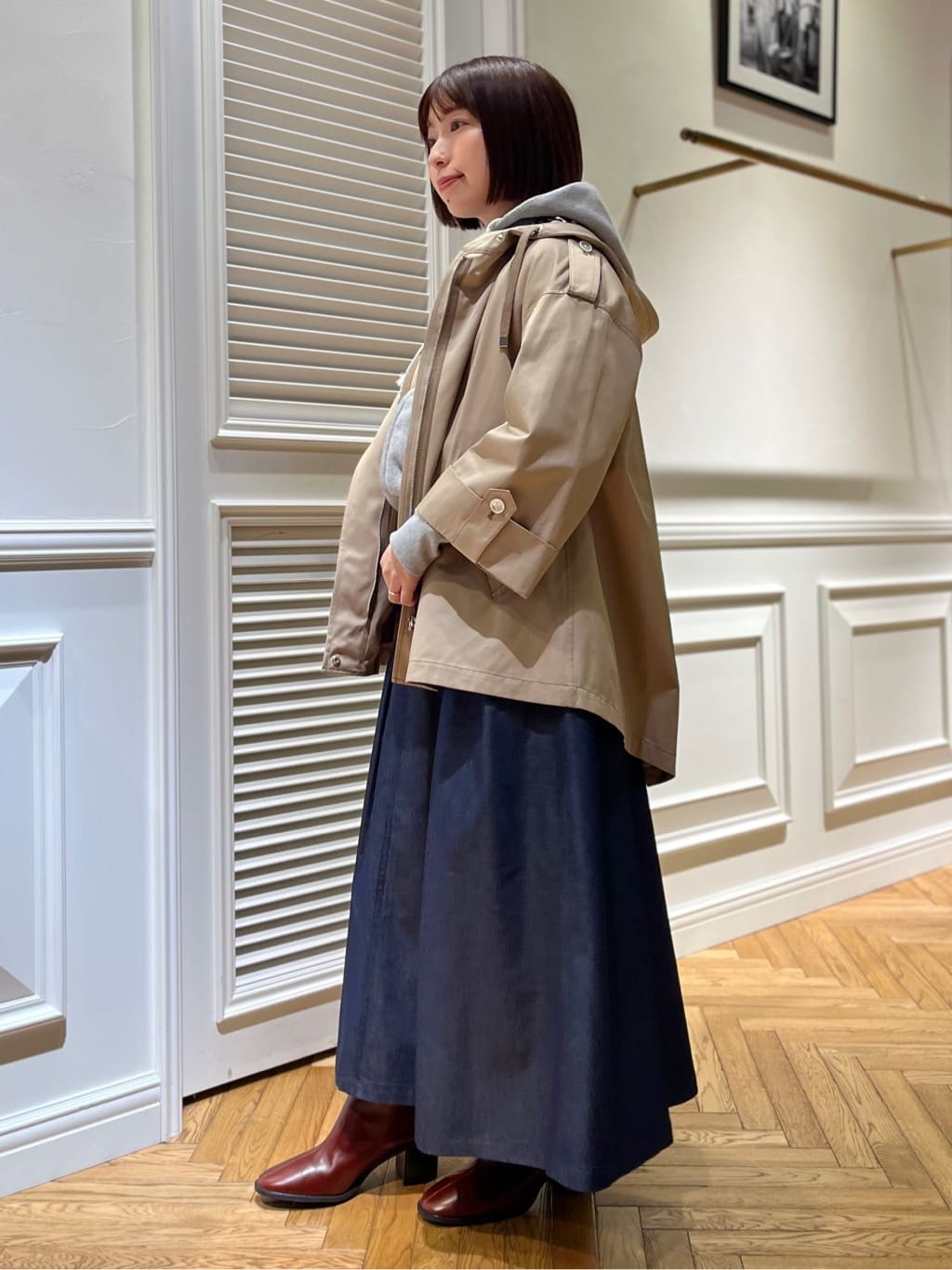 つじ まこさんの「DRESSTERIOR｜【ウォッシャブル/撥水素材】Ａライン ショートモッズコート」を使ったコーディネート