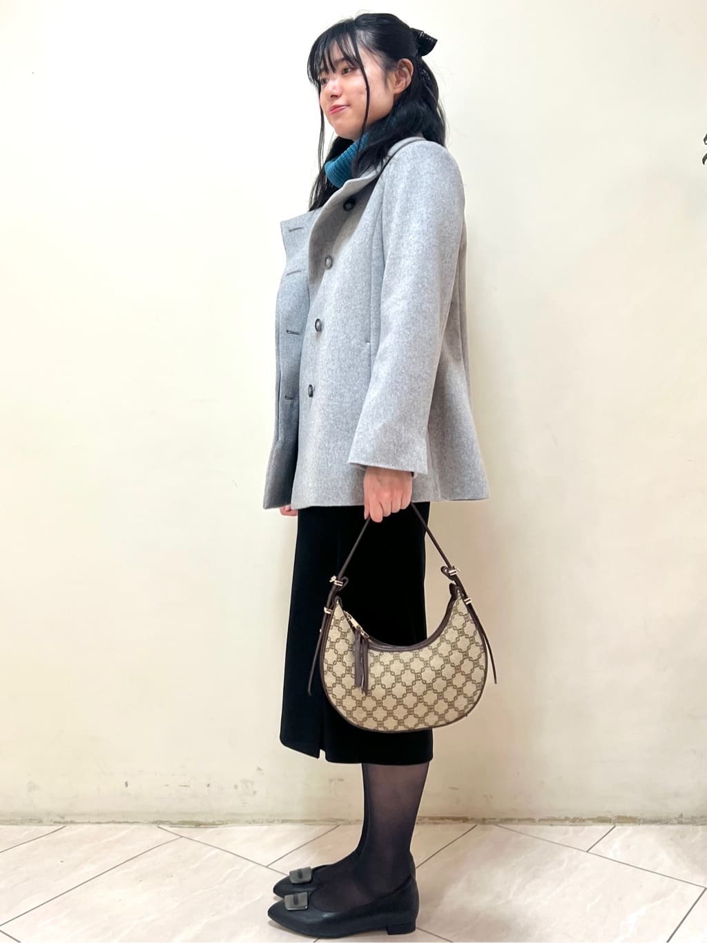 yanaさんの「Reflect｜【SS-4Lサイズ／衿が顔に当たらない◎】スタンドネックミドルコート」を使ったコーディネート