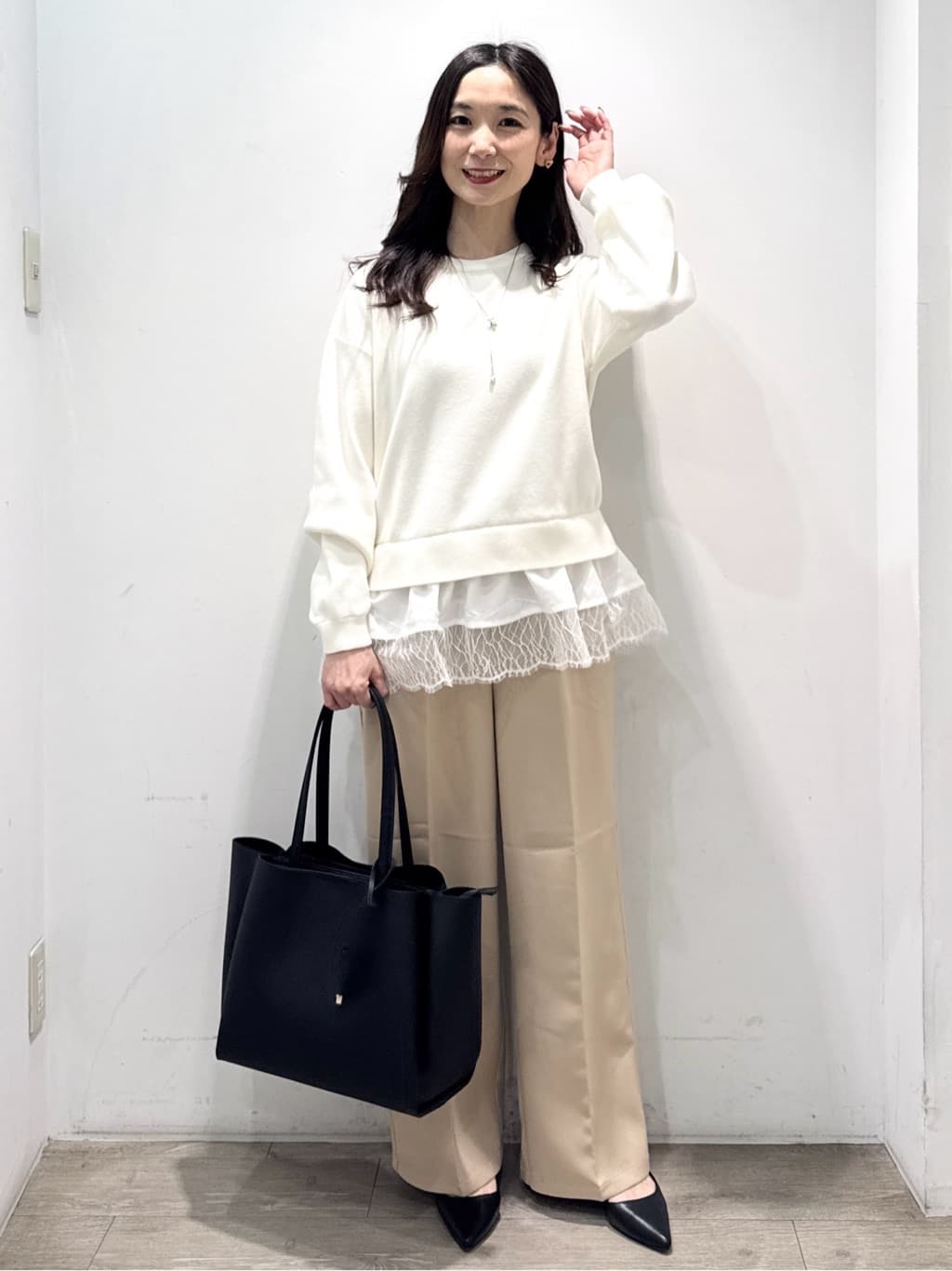 yuicciさんの「OPAQUE.CLIP｜裾レースドッキングニット」を使ったコーディネート