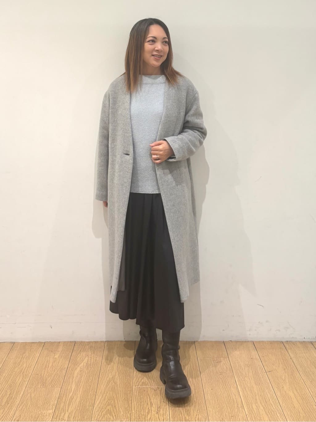 mikkoさんの「INDIVI｜【軽量／ウール混】ライトフォルム ロングコート」を使ったコーディネート