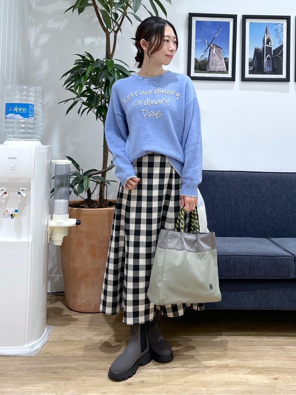 canaさんの「Dessin｜【洗える】ペイント風刺繍入り配色ラインニット」を使ったコーディネート