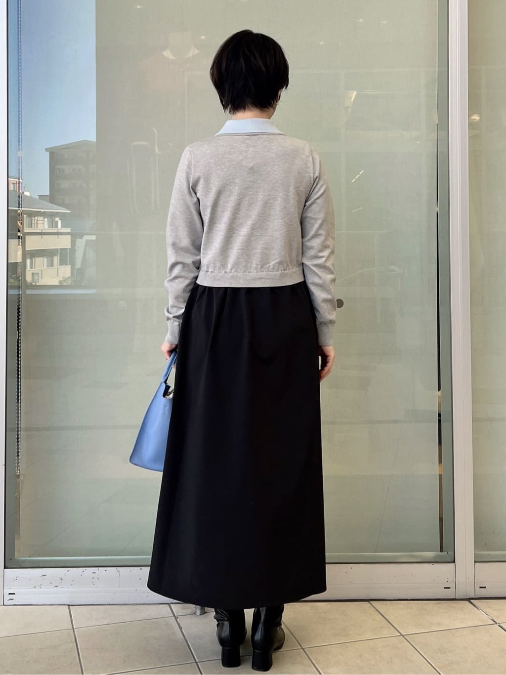 yo-koさんの「OPAQUE.CLIP｜ダブルポロ衿ニットドッキングワンピース【洗濯機OK】」を使ったコーディネート