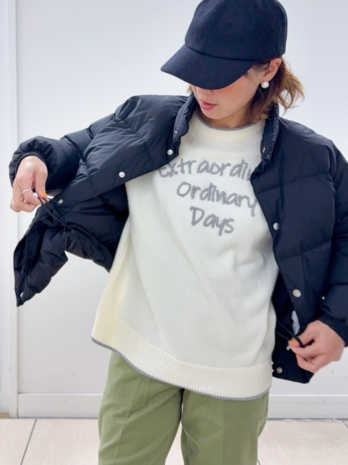 Osawaさんの「Dessin｜【洗える】ペイント風刺繍入り配色ラインニット」を使ったコーディネート