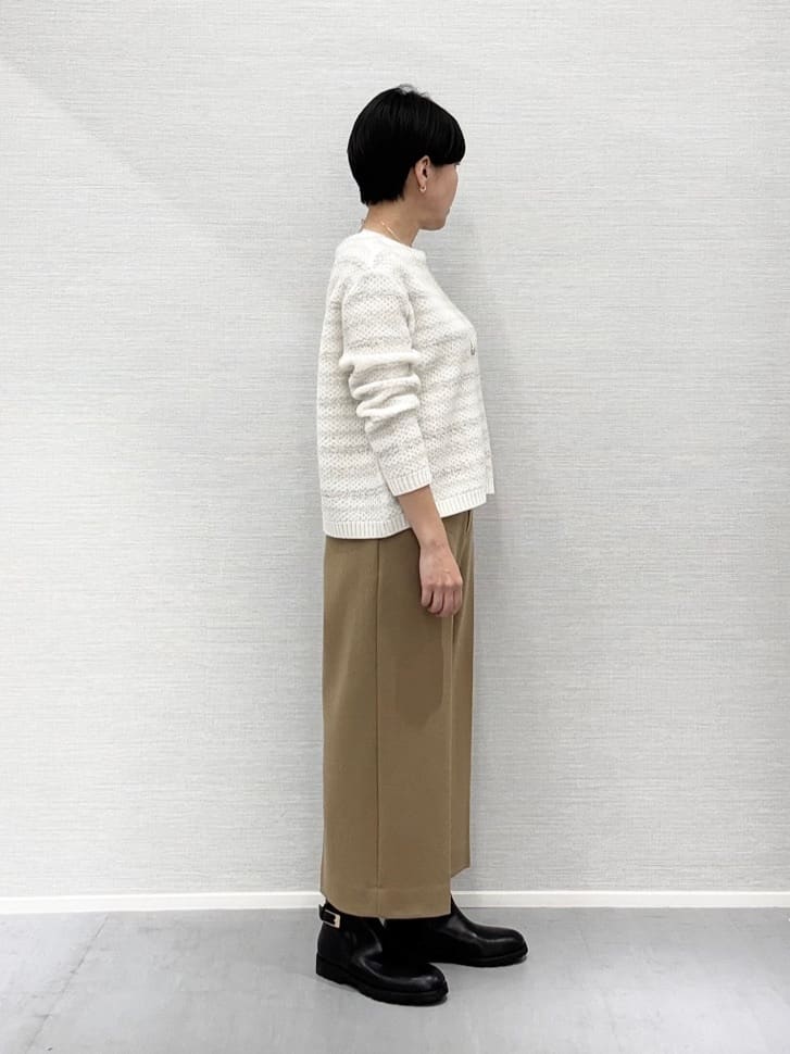 Yukoさんの「UNTITLED｜【ツイード調/コンパクト丈】ブークレーボートネックニット」を使ったコーディネート