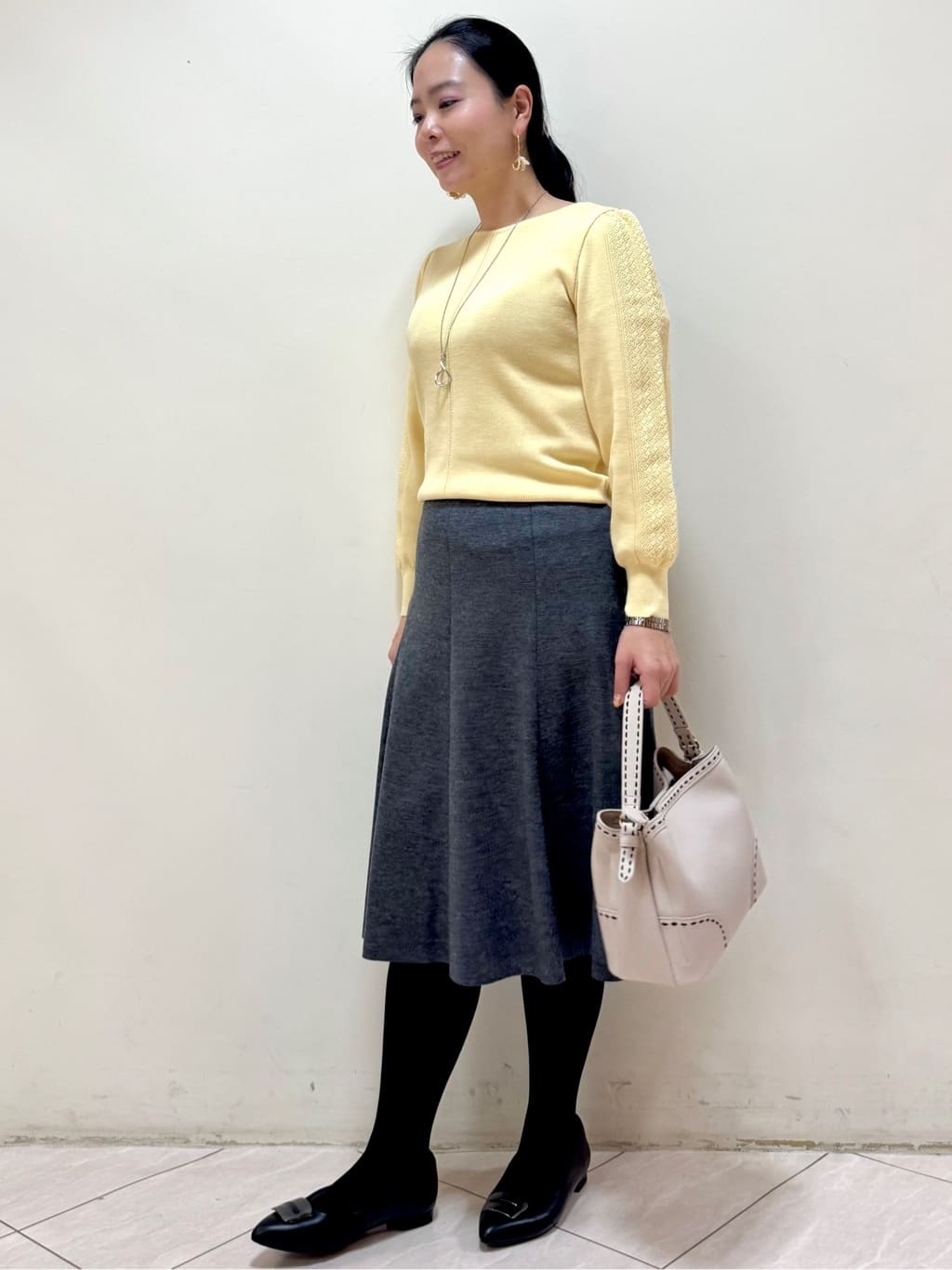 rincoさんの「Reflect｜【選べる8色／スカートにもパンツにも◎】ウール混ボートネックニット」を使ったコーディネート