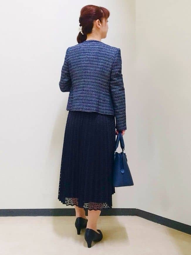 花さんの「Reflect｜【SS-4Lサイズ】シフォン&times;幾何柄レースプリーツワンピース」を使ったコーディネート