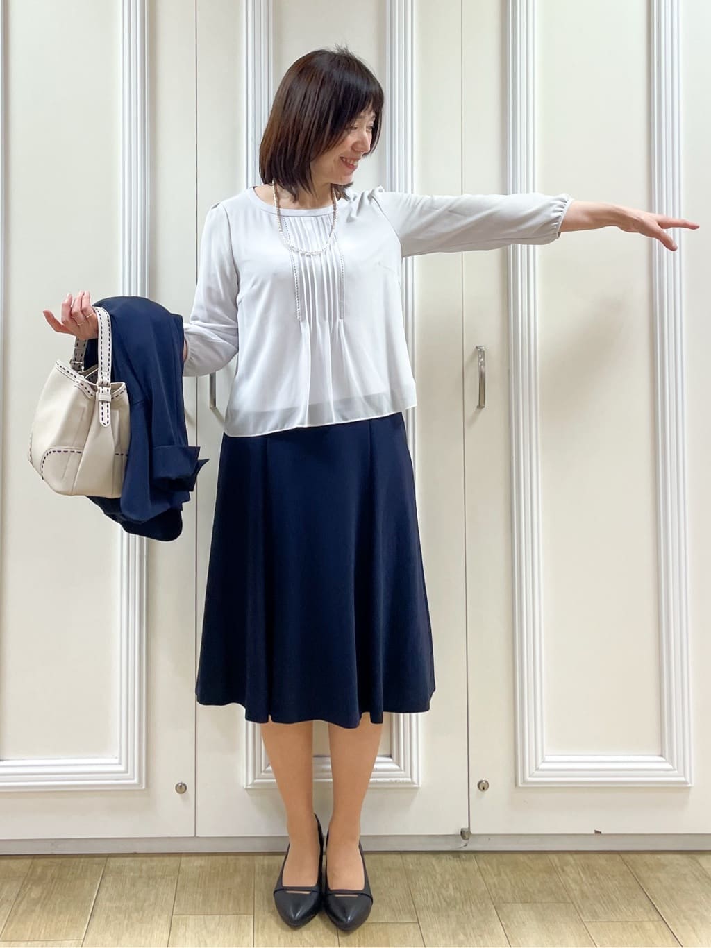 めいさんの「Reflect｜【SS-4Lサイズ】ピンタック&times;スカラレースブラウス」を使ったコーディネート