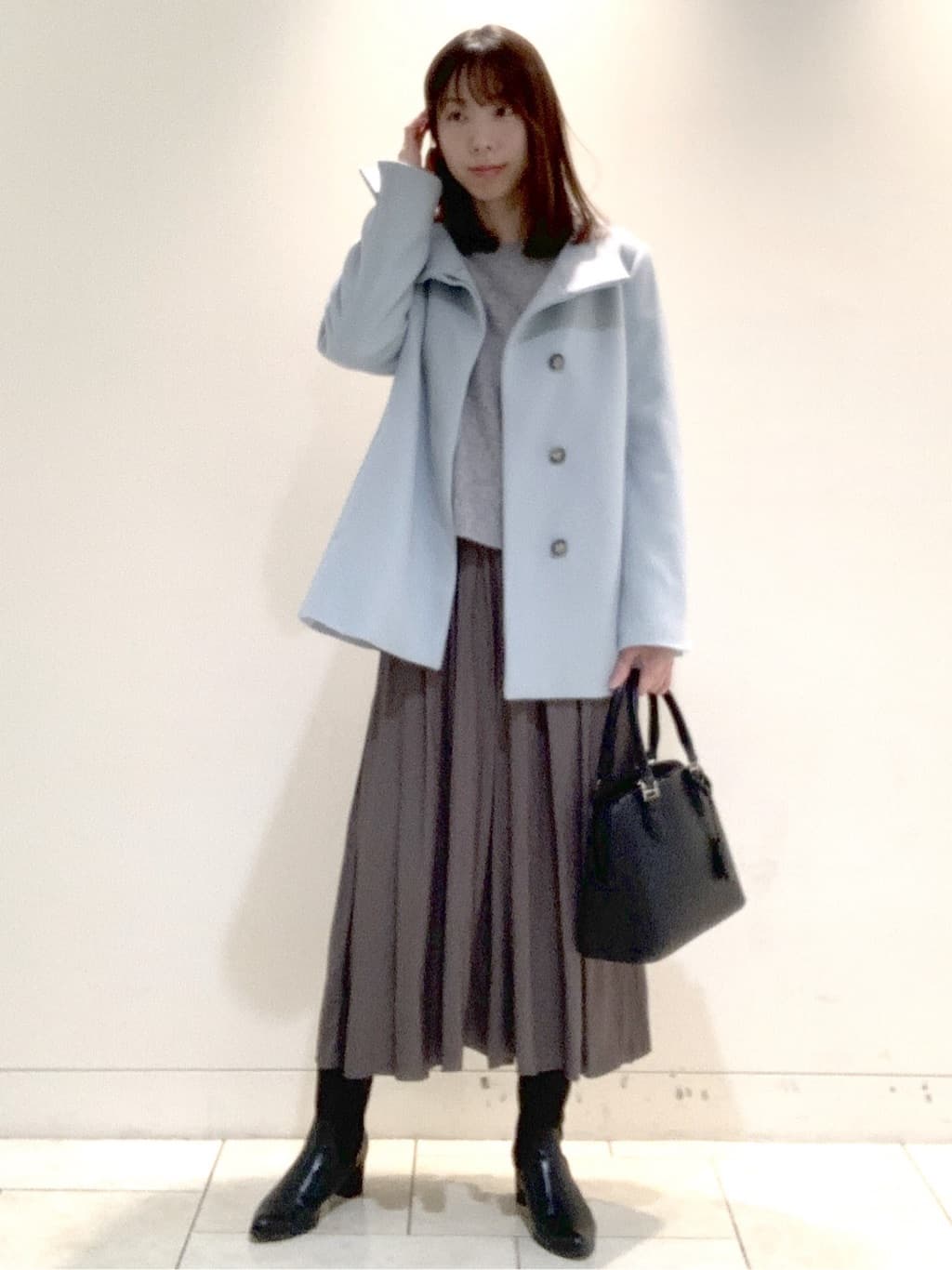 ヤマグチさんの「Reflect｜【SS-4Lサイズ／衿が顔に当たらない◎】スタンドネックミドルコート」を使ったコーディネート