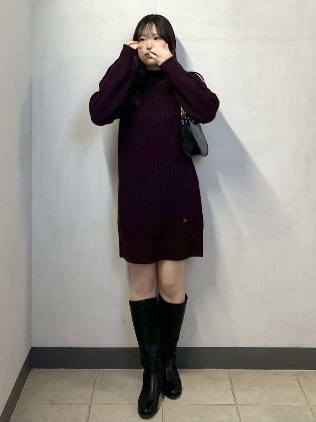 sayaさんの「OPAQUE.CLIP｜ウール混ケーブルスリーブミニワンピース【洗濯機OK】」を使ったコーディネート