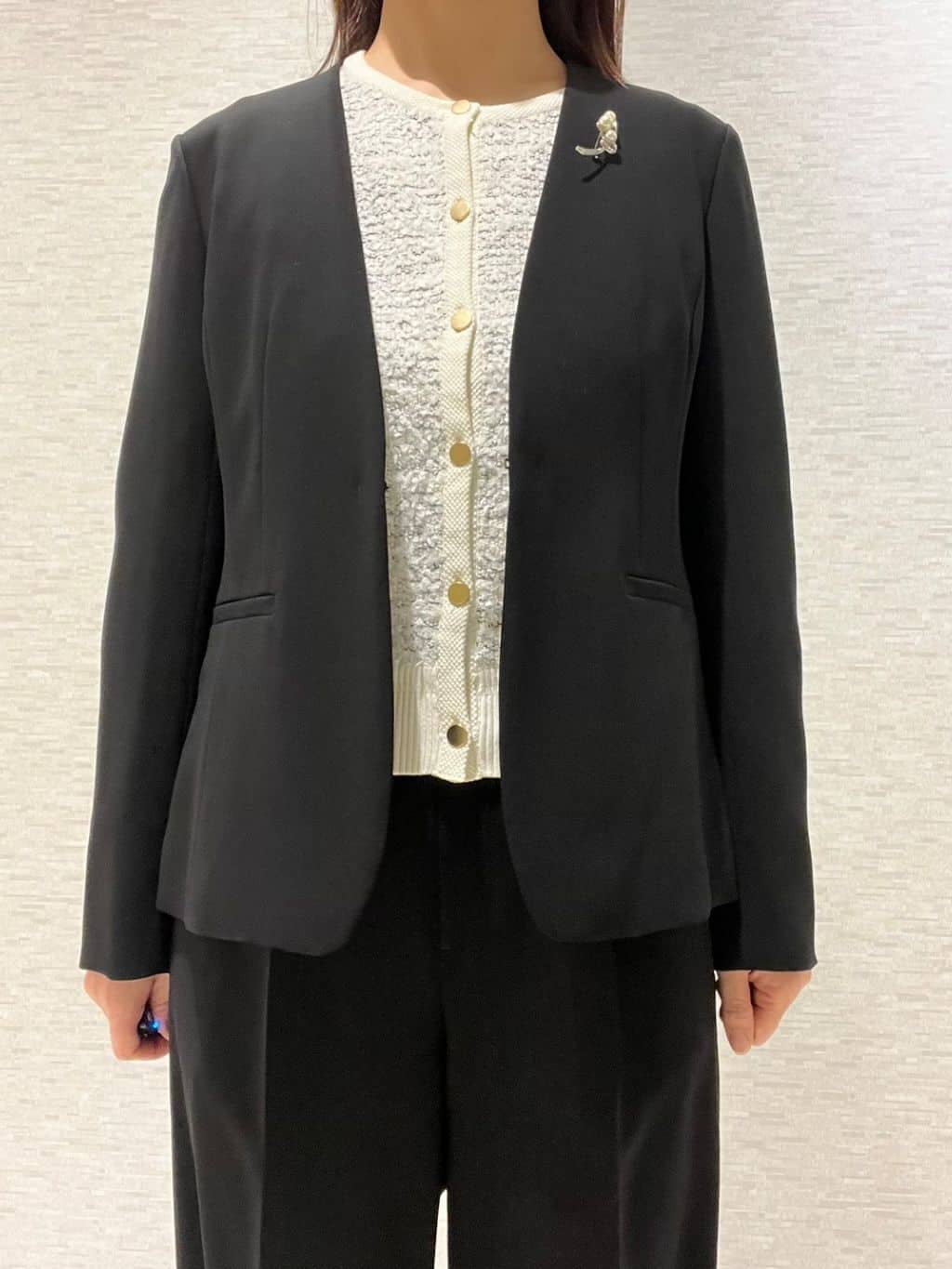 marikoさんの「Reflect｜【SS-4Lサイズ／通勤／セットアップ可】ノーカラージャケット」を使ったコーディネート