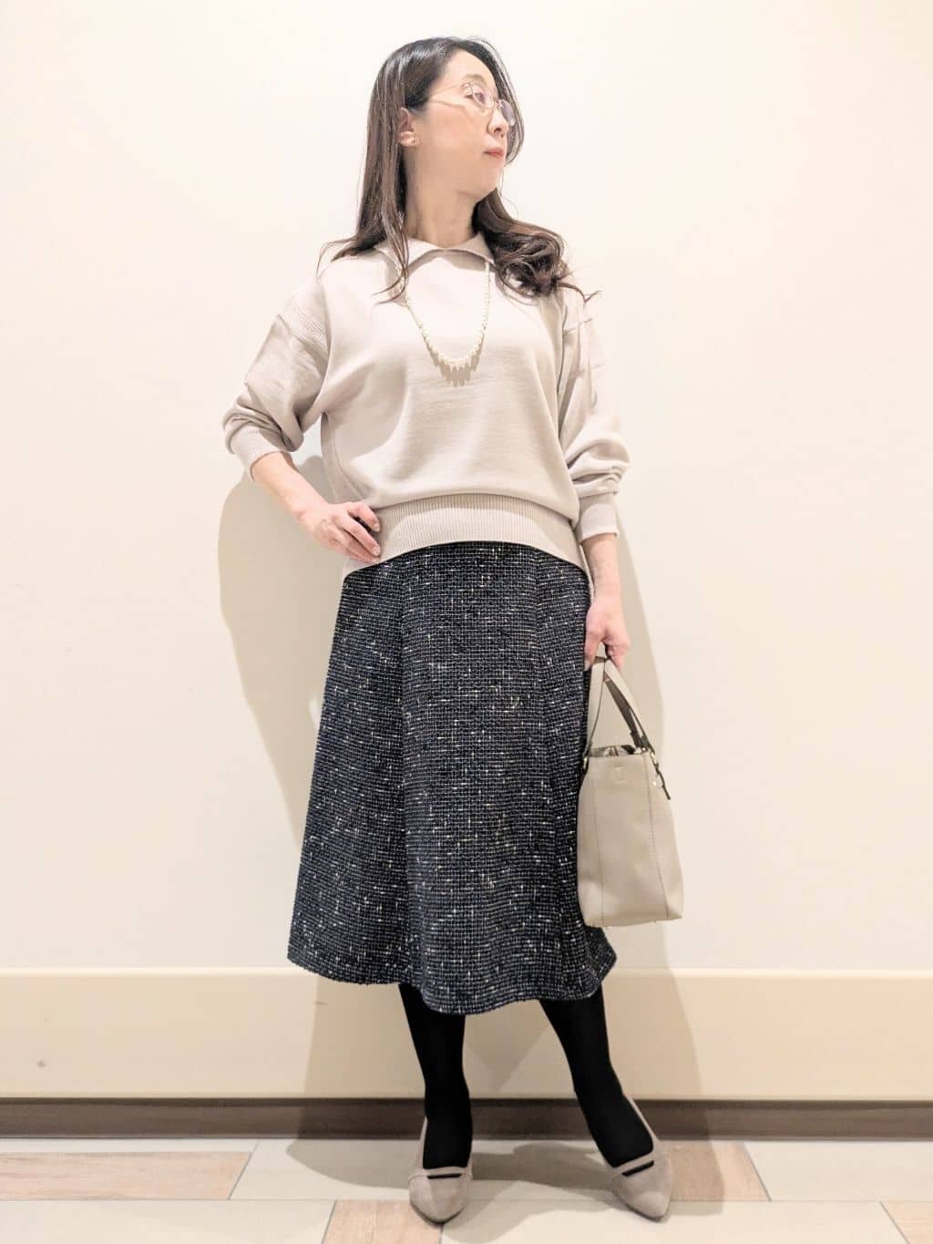 imamiさんの「Reflect｜【広がりすぎない／美シルエット◎】ツイードフレアスカート」を使ったコーディネート